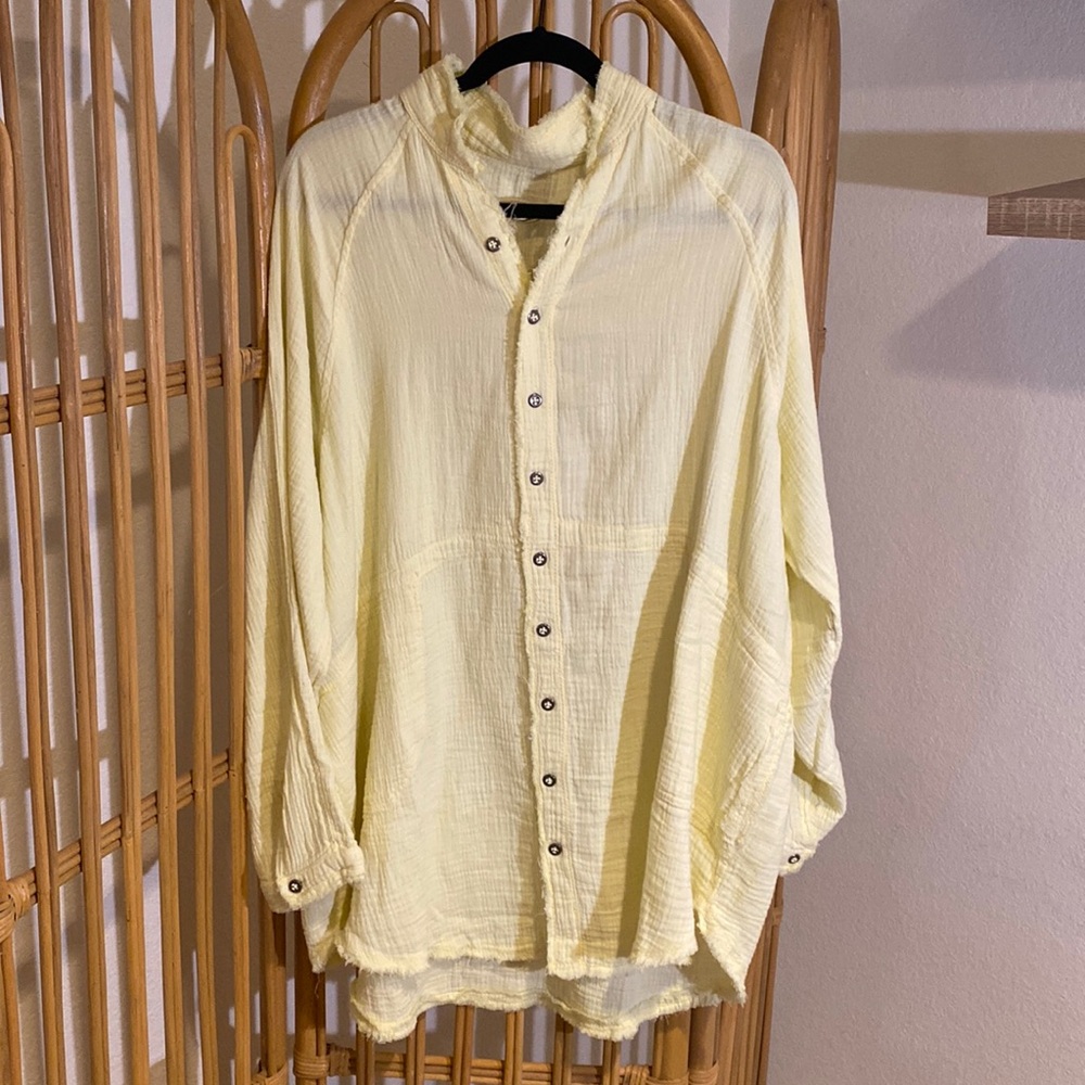 Free People Yellow Button Down Shirt